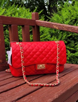 Сумка женская из натуральной кожи Genuine Leather красная в клетку