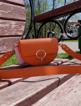 Сумка женская из натуральной кожи Genuine Leather оранжевая с золотой защёлкой